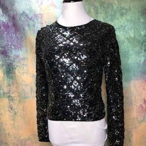 VTG 📌Cathy HARDWICK 80s Eye-Catching Formal Long Sleeves Wool Top with Sequins